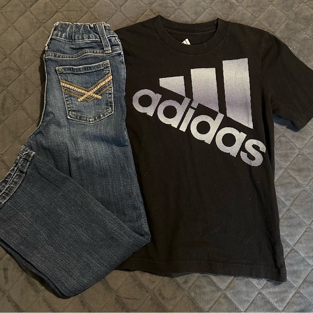 Wrangler size 7 jeans and adidas size 6 shirt